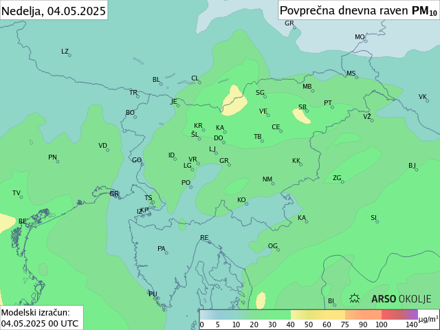 Napoved PM10 za danes