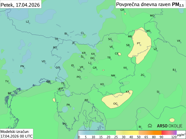 Napoved PM2,5 za danes